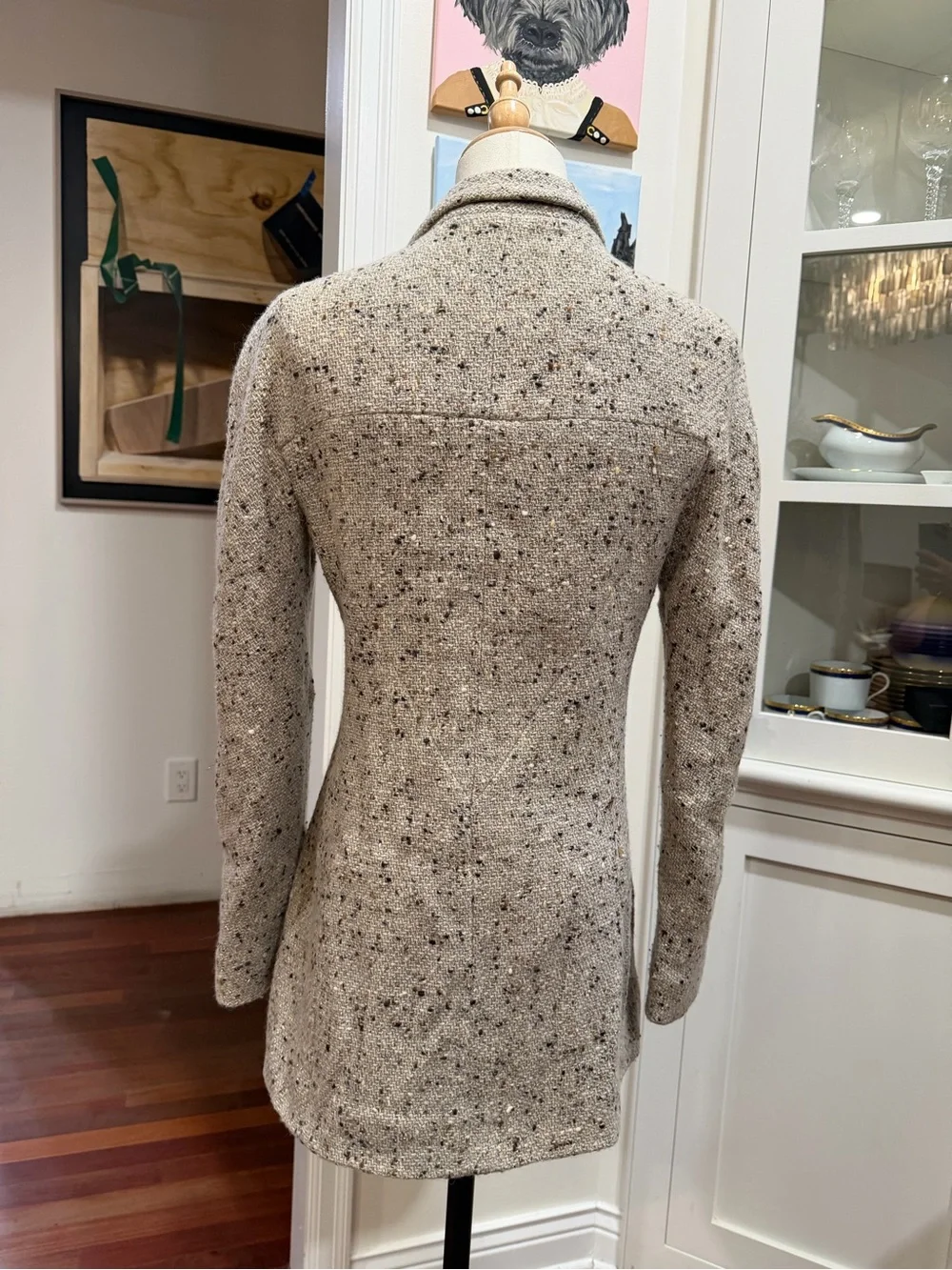 CHANEL Grey Speckled Tweed Blazer Coat